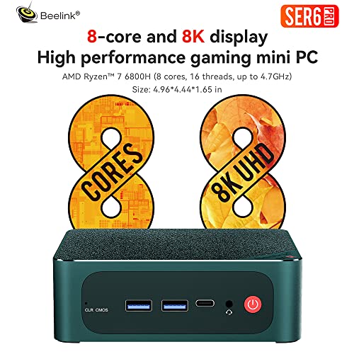 Beelink SER6 Pro Mini PC Ryzen 7 6800H Win11 Pro 32GB DDR5 Ram 500GB
