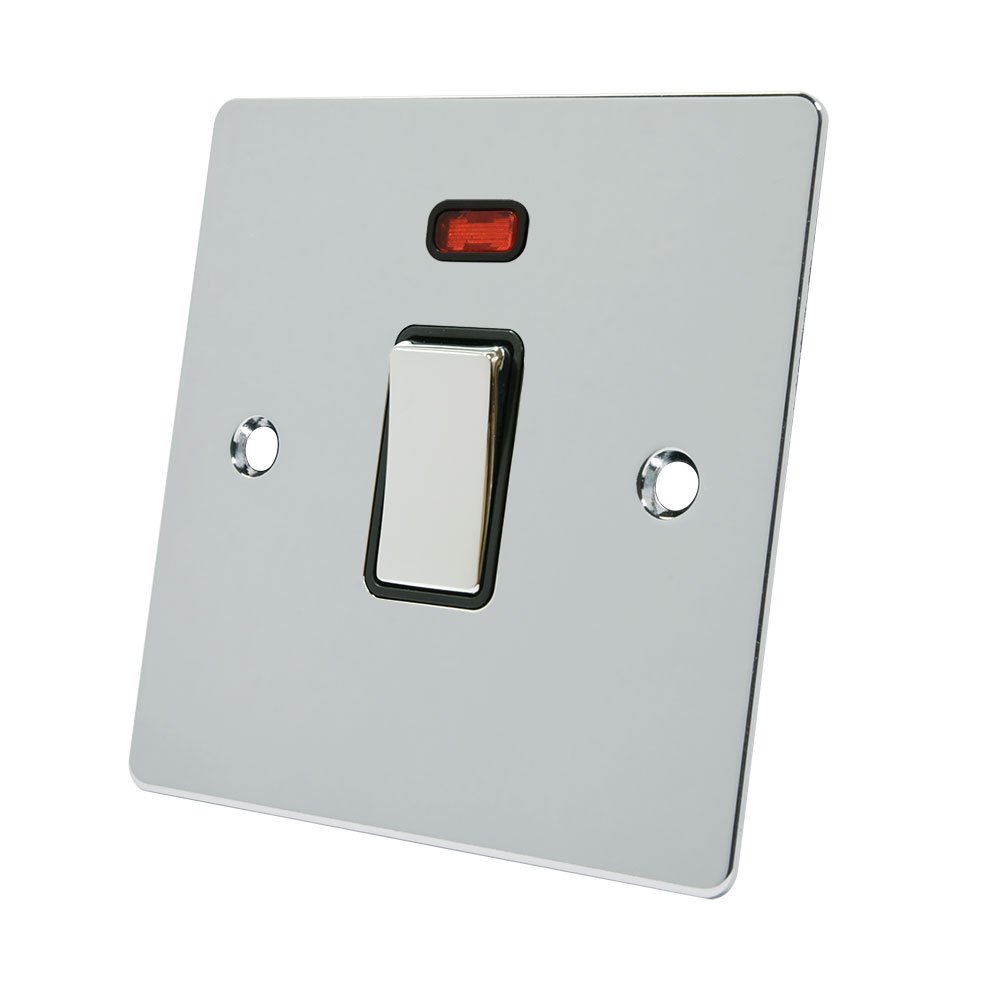 Alliance Electrical FPC20ASWIBC Polished Chrome Flat 20 Amp DP Black Insert Metal Rocker Switch-20A Double Pole Switch w/Neon Indicator