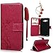 MOLLYCOOCLE Galaxy Grand Prime Case, Stand Wallet ID Holders Embossed Vintage Flower Flip Folio TPU Soft Bumper PU Leather Skin Cover for Samsung Galaxy Grand Prime, Red