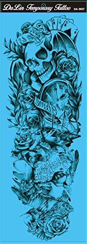 DaLin 4 Sheets Extra Large Temporary Tattoos, Full Arm (DA3037)