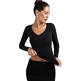 PINKMSTYLE Women's V Neck Long Sleeve Thermal Shirts Fall Winter Lightweight Base Layer Undershirts Basic Tops