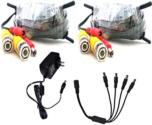 2 x 60ft Coxial BNC-DC 18.3 meter 60ft per roll black color CCTV cable with one 12V 3A power suplly