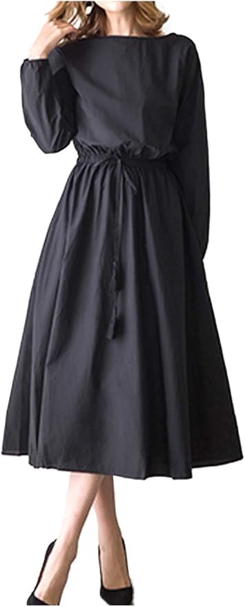 Amazon ライオンガーデン ワンピース 長袖 シンプル 無地 ロング ナチュラル 体型カバー M Xl レディース ワンピース チュニック 通販