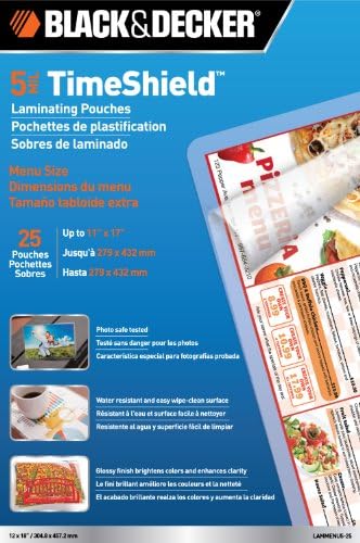 Bostitch TimeShield Thermal Laminating Pouches, Menu, 5 mil - 25 Pack (LAMMENU5-25)
