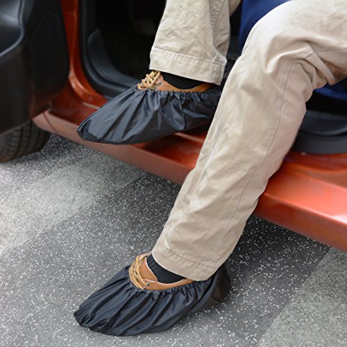LINKEASE Reusable Boot & Shoe Covers Water Resistant Non Skid and Washable for Real Estate Contractors to Keep Floors Carpets Footwear and Rooms Clean - 5 Pairs (Large, Black)
