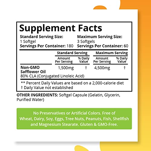 Purity Labs CLA 4500MG NonGMO Safflower Oil Supports Energy, Heart