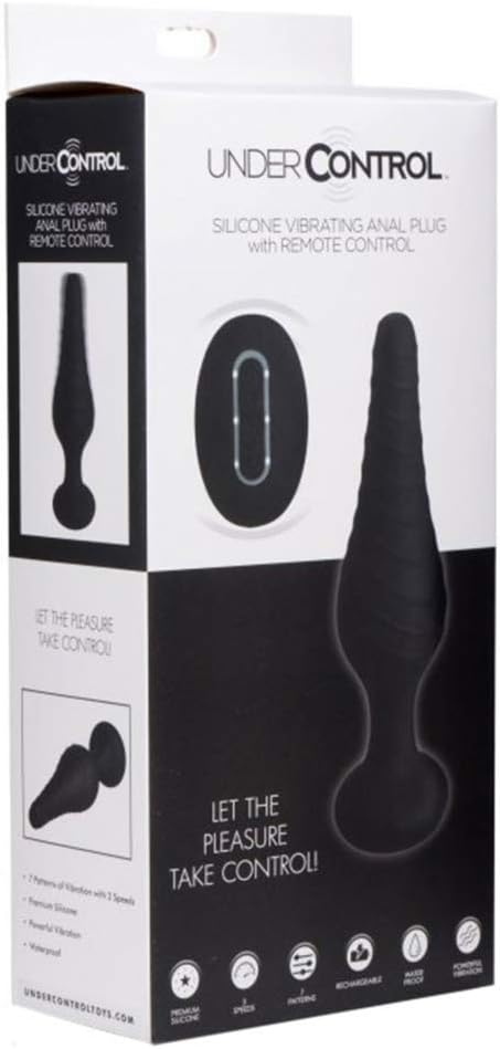 XR Brands Silicone Vibrating Anal Plug with Remote Control, Black - Image 3