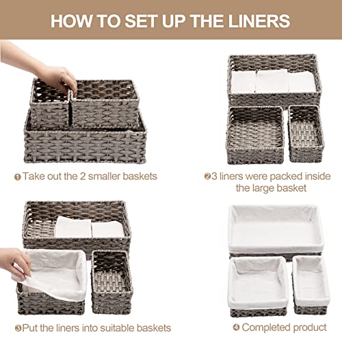 FairyHaus Wicker Baskets for Organizing 3 Pack, Waterproof Small Wicker