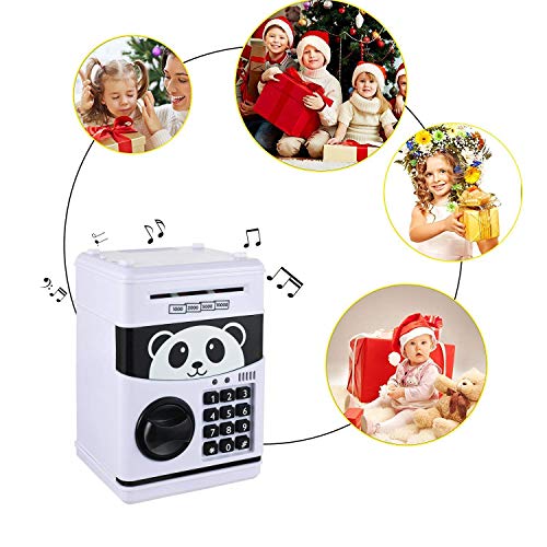GoodsFederation Kids Electronic Password Piggy Money Bank ATM Savings Box with Code Lock,Mini Cartoon Panda Cash Coin Can Box with Voice Prompt & Music,Deposit Machine for Christmas Birthday Gifts