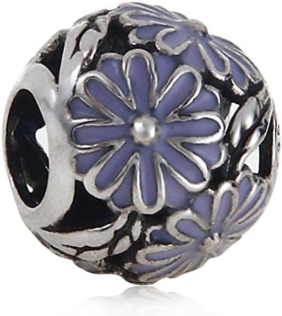Purple Daisy Charm Authentic 925 Sterling Silver Flower Beads Charm for DIY Charms Bracelets