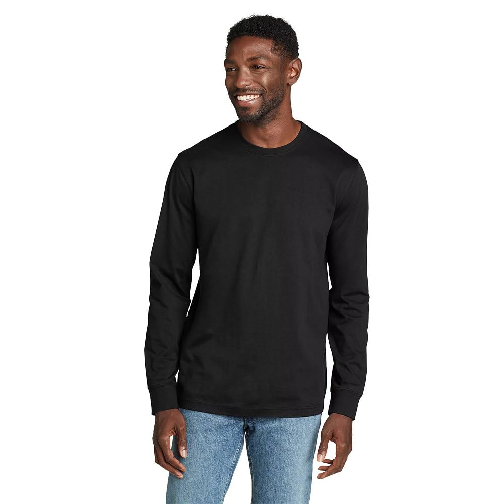 Eddie Bauer Men’s Legend Wash 100% Cotton Long-Sleeve Classic T-Shirt, Black, Small