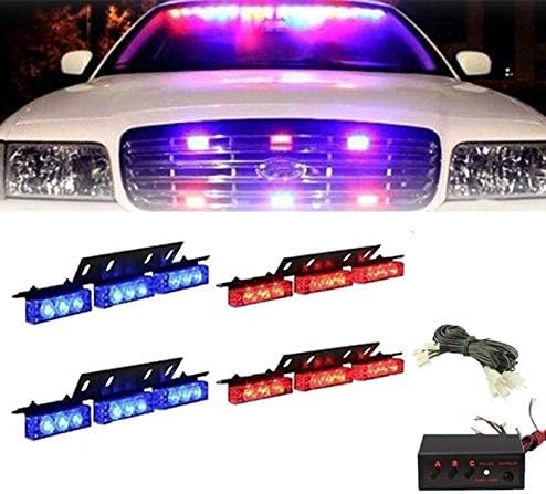36x LED 3 Flashing Modes Vehicle Windshield Dash Deck Grille Strobe Flash Emergency Warning Strobe Light Bar For Truck, Law Enforcement, Police, Firefighter, EMS, Ambulance -1 pack (red & blue)