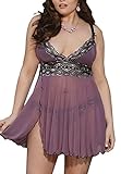 Moonight Women's Sexy Lingerie Mauve Mesh Babydoll Nightwear Dress