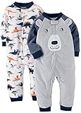 Carter's Baby Boys' Toddler 2-Pack Fleece Footless Pajamas, Dinosaur/Bear, 4T