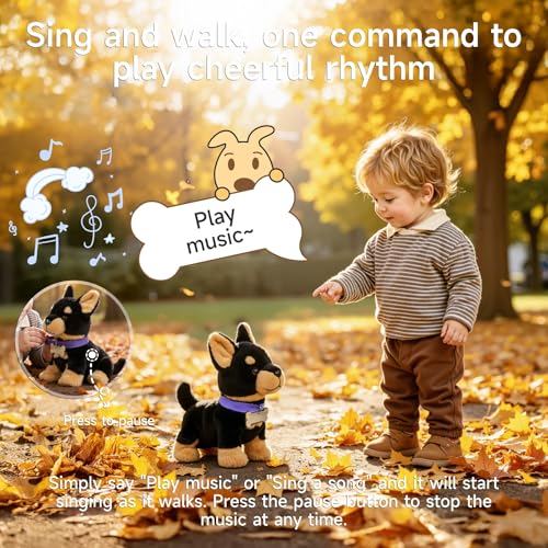 TUMAMA Electric Voice-Activated Control Toy Dog, Interactive Walking Barking Puppy Toy, Soft Fluffy Stuffed Dog, Perfect Festival Birthday Gift for Kids