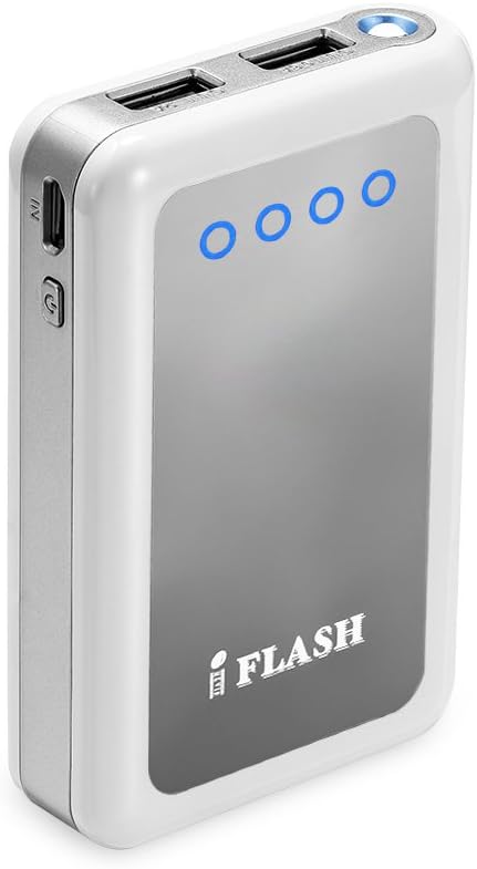 iFlash Dual USB 8400mah External Battery Charger Source with 2.6A Output (fast) Heavy Duty Ouput Support iPad 1 / 2 / 3 / 4, iPad Mini, iPhone 5 / 4S / 4, Google Android Phones, HTC EVO, LG, Samsung Galaxy S II III Note II, BlackBerry Moblie Phones - White
