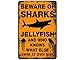 Funny HAHA USA Shark and Jellyfish Warning Funny Metal Sign 7.75 x 11.75