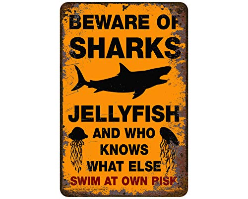Funny HAHA USA Shark and Jellyfish Warning Funny Metal Sign 7.75 x 11.75