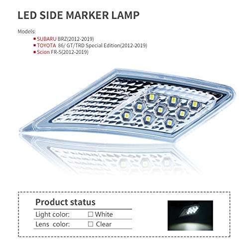 OEM SMD Led Technology ECE Side Marker Lamp For 2012-2019 TOYOTA 86 / GT86 / SUBARU BRZ/Scion FR-S (Clear Lens with White Light)