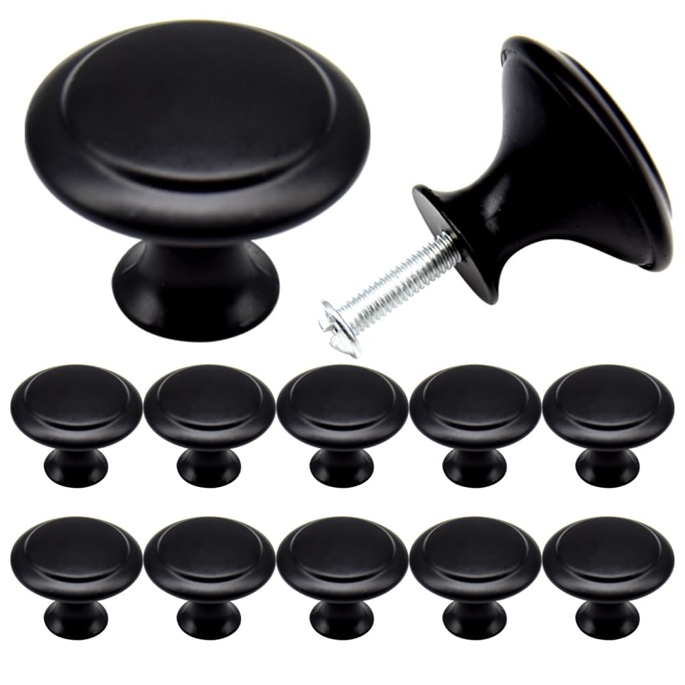 Yosawo 12 Pcs Vintage Cabinet Knobs Round Solid Knobs Handles with Screws for Cabinet, Wardrobe, Drawer, Bathroom Racks (30mm/Black)