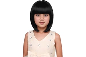 DUDUWIG Kids Black Bob Wig Girls Short Straight Natural Black bob Wig with Bangs for Children