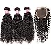 Donmily 10A Grade Brazilian Curly Hair 3 Bundles with Free Part Lace Closure 100% Unprocessed Virgin Human Hair Bundles with Closure Natural Color 10 12 14+10inch