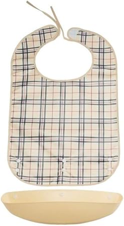 Amazon 介護用 防水 食事用エプロン Mサイズ おしゃれ チェック柄 丈夫で再利用可能 前掛け 取り外し洗浄 ノーブランド品 食事用 エプロン