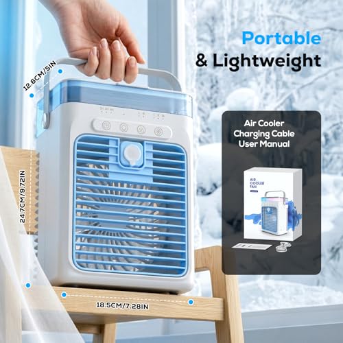 Portable Air Conditioner, 3-in-1 Evaporative Air Cooler with 3 Speeds & 2 Mist Modes, 1000ml Personal Mini AC Unit, USB Small Cooling Fan with RGB Night Light & Timer for Bedroom Office Car (Blue)