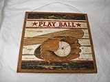 Play Ball Baseball Boys Sports Bedroom Wooden Wood Wall Art Sign size 7X7