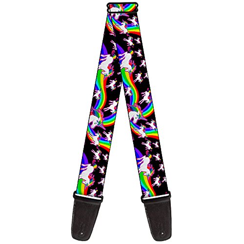 Buckle-Down GS-W32109 "Unicorns/Rainbow Swirl Black" Guitar Strap