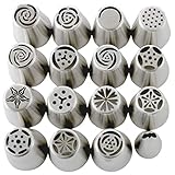 Russian Piping Tips Set (29-Piece Kit) | 15 Stainless Steel Icing Nozzles, 1 Leaf Tip, 10 Disposable Pastry Bags, 2 Couplers & 1 Brush | Flower Frosting Tools for Cake, Cookie, Cupcake Decoration