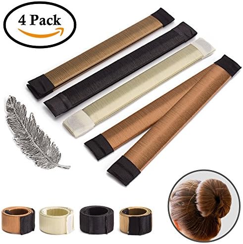 Hair Bun Maker,Magic Making DIY Curler Roller Hairstyle Tools,Easy to Making Bun Hairstyle Tool for Women and Girls,French Twist Doughnuts Hair Accessories-4 Pack with Beautiful Issuing Cards 1 Pack