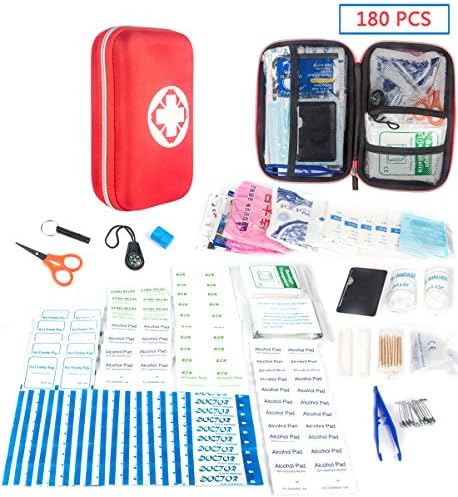 First Aid Kit - 180 Piece Emergency Survival Medical Kit Trauma Bag Safety Compact for Outdoor，Home, Office, School, Car, Boat, Travel, Camping, Hiking, Sports，fully packed with emergency supplies