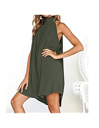iLUGU Romántico Mini Vestido para Mujer sin Mangas Cuello Redondo Irregular Plegable Vacaciones Verano Playa Fiesta