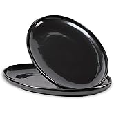 vicrays Serving Platter Ceramic Tray Plates Extra Large Oval 14.5 Inch Porcelain Dinner Plates Long Serving Dish Set Entertaining Party Restaurant Food Meat Sushi Fish Turkey Platter - Black