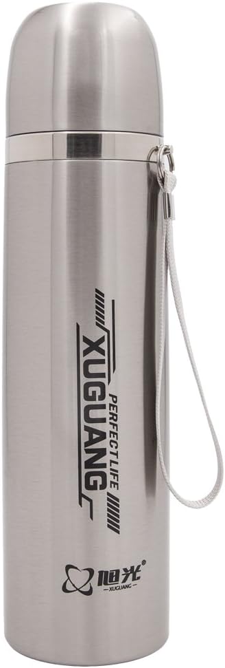 Xuguang Stainless Steel Coffee Travel Mug Easy to Carry, Vacuum Water Bottle, Non-slip Leak Proof Food Grade Sport Pot, 17-Ounce, Silver