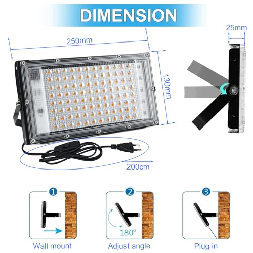 CREATESTAR 100 W LED Outdoor Floodlight, 2 Piece Outdoor LED Spotlight, 10000LM Super Bright 3000K Warm White, IP65 Waterproof Security Lighting for Yard, Garden, Garage