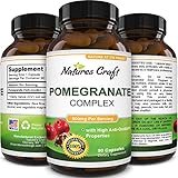 Natures Craft Pomegranate Supplement - Pure Antioxidant Rich 500 mg Pills for Heart Health Lower Cholesterol and Stronger Immunity - Natural Ellagic Acid for Anti Aging Benefits 90 Capsules