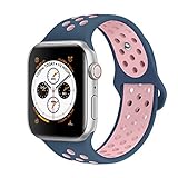 AdMaster Apple Watch Bands 38mm,Soft Silicone Replacement Wristband for iWatch Apple Watch Series 1/2/3, Nike+, Edition, Sport-M/L Ocean Blue-Light Pink