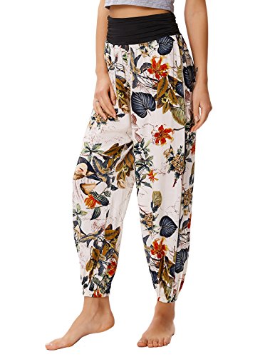 Women Floral Boho Pants Casual Lantern High Waist Yoga Trousers Loose Fit