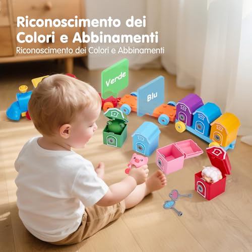 hahaland Giochi Montessori 1 Anno, Animali Giocattolo per Bambini con Conteggio, Abbinamento e Ordinamento, Set di Treno Giocattolo Fattoria Animali Bambini, Educativi Regalo Giochi Bambini 1 2 3 Anno