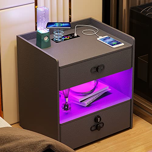 Mua Gurexl RGB Nightstand with Wireless Charging Station, Lockable