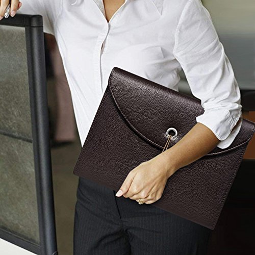 FHEAL Expanding File Folders PU Leather 13 Pockets Jackets A4 Letter Size Accordion Business File Organizer Professional Organizer Document with Tab (Brown)