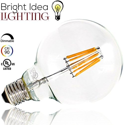BRIGHT IDEA LED Dimmable Clear Vanity Globe, 6 Watt Filament G95 Bulb, 40W Incandescent Replacement, 2700K Warm White, Makeup Table Vintage, UL Listed, E26/E27 Edison Base, CRI80, 600LM - 1PACK