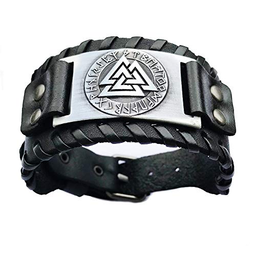 AZORA Punk Leather Bracelet Handmade Wide Cuff Bangle Wristband Adjustable Bracelets for Men,Teens,Boys,Women (Celtic Cross Leather Bracelet Black)