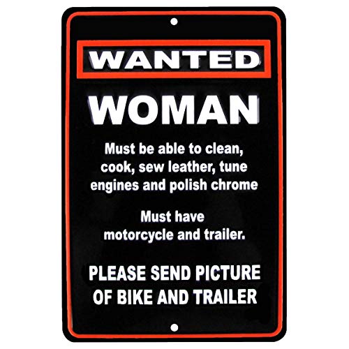 Treasure Gurus Wanted Woman Motorcycle Funny Metal Sign US Made Novelty Garage Biker Bar Wall Decor