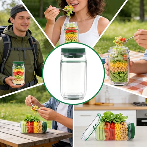 Side Open Salad with Anti-Leak Compartment for Dressings - Portable Meal Prep Containers Reusable Salad Bowl for Office, Gym, Picnic and Travel