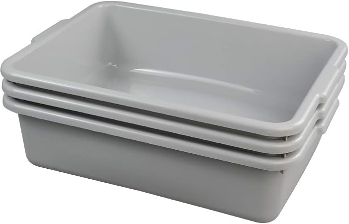 4-Pack Grey Plastic Dish Tubs / Bus Boxes - 22 Liter Capacity, Heavy Duty For Commercial Or Home Use