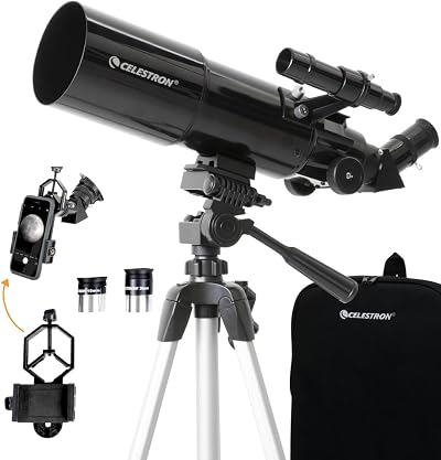 Celestron Travel Scope 80 Portable Refractor Telescope with 80mm Lens, Tripod,