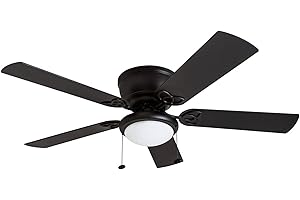 Prominence Home Benton Traditional 52 Inch Ceiling Fan with Light, LED Flush Mount Ceiling Fan, Indoor Fan with 5 Blades, Matte Black and Gray Cedar Blade Finish Options, Matte Black (50853-01)